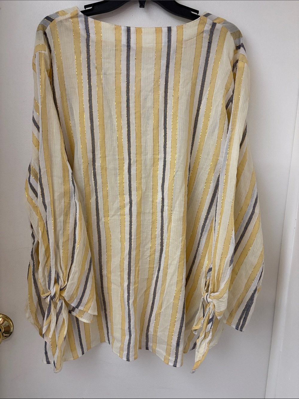 Michael Kors Yellow, White & Gray Striped V-Neck Tie-Sleeve Tunic - Picture 2 of 3